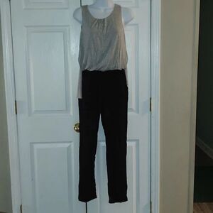Elevenses gray and black sleeveless long pant romper pantsuit Sz XS EUC